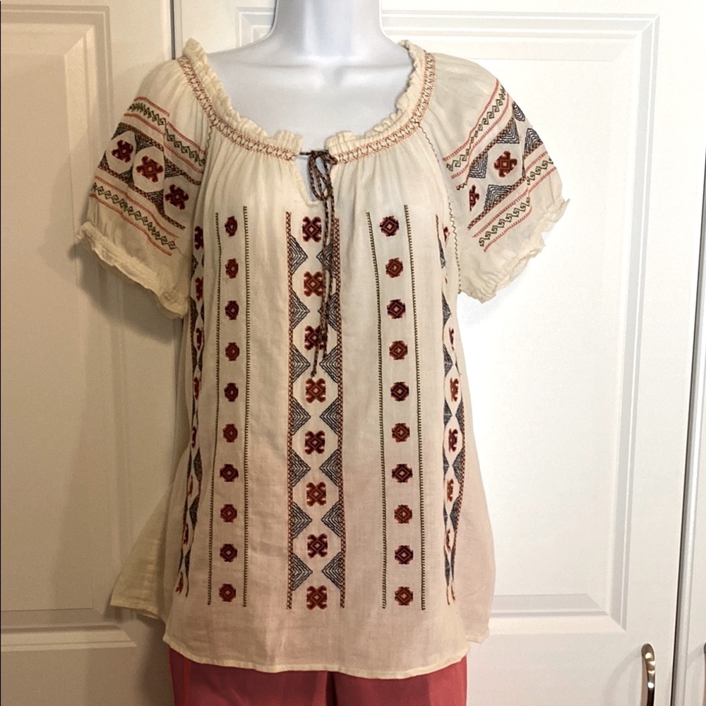 Lucky Brand Embroidered Boho Blouse, sz Large